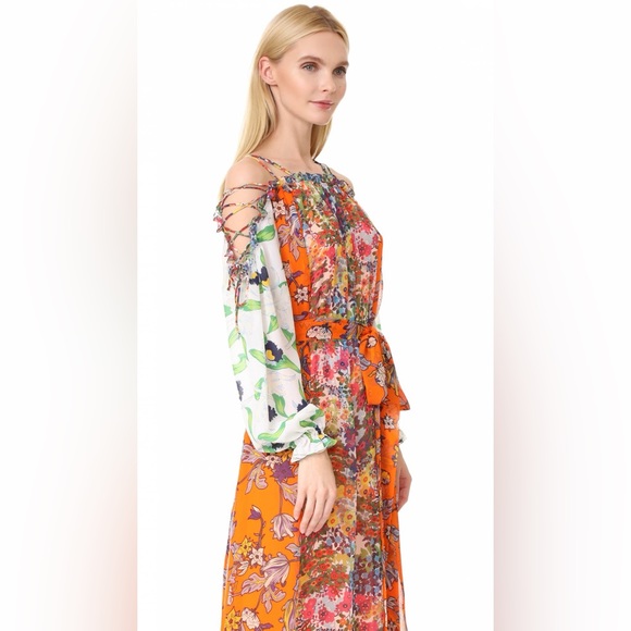 Tory Burch Shasta Floral Maxi Dress Orange Runway - Picture 2 of 5